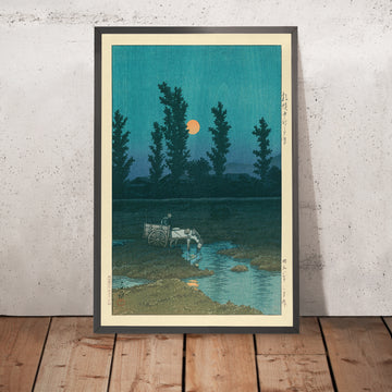 A framed image of Full Moon at Nakanoshima Park in Sapporo by Hasui Kawase, 1935