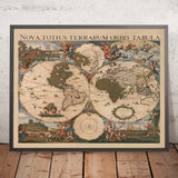 Grande œuvre maîtresse de la carte du monde par Danckerts, 1696 : Terres mythiques, bordure décorative 