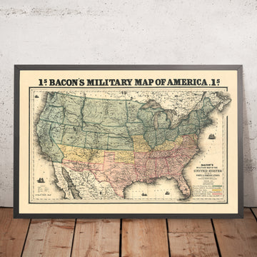 Old Military Map of American Civil War, 1862: Washington DC, Richmond, Mississippi, Forts, Railroads