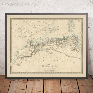 Mappa antica del Nord Africa, 1845: Monti Atlante, Sahara, Cartagine, Tangeri, Algeri 
