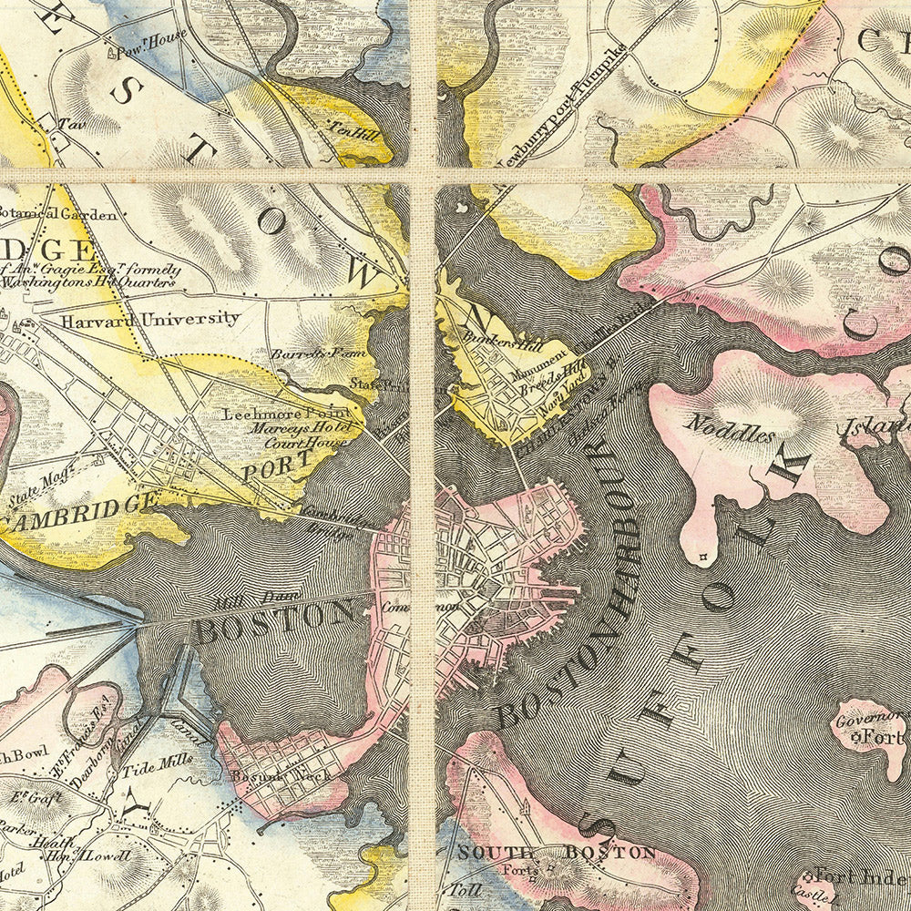 First Large Old Map of Greater Boston by Hales, 1819: Cambridge, Salem, Harvard, Boston Sound