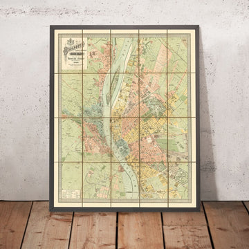 Grande Mappa Antica di Budapest di Homolka, 1903: Ponte delle Catene, Parlamento, Collina di Gellért, Viale Andrassy, Collina del Castello 