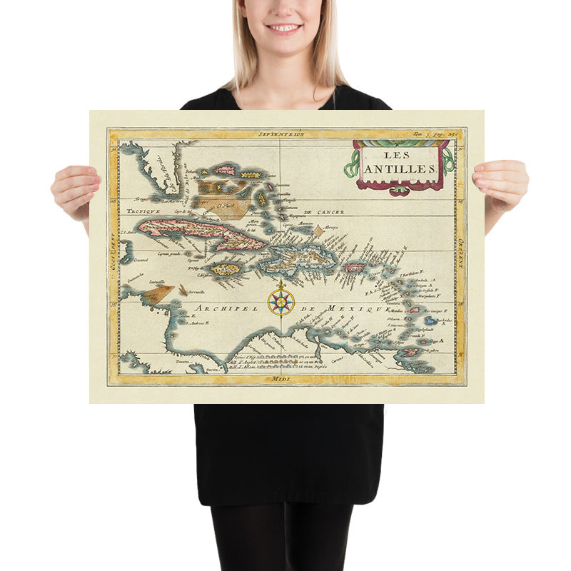 Rare Map of the Greater & Lesser Antilles by du Plessis, 1700: Cuba, Hispaniola, Jamaica, Puerto Rico, Caribbean