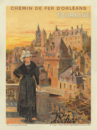 Loches Travel Poster: Chemin de Fer d’Orléans by Etablissements Minot, 1906