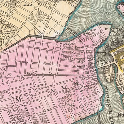 Alte Karte von Stockholm von Homann, 1720: Königlicher Palast, Riddarholmen, Mälaren, Djurgården, Skeppsbron 