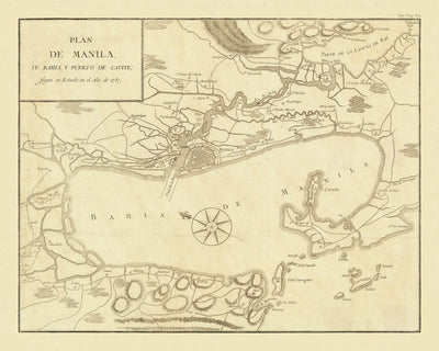 Old Map of the Bay of Manila by Gongora, 1790: Cavite, Laguna de Bay