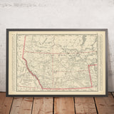 Antica mappa del territorio nord-occidentale del Canada di Cram, 1891: Edmonton, Calgary, ferrovie 