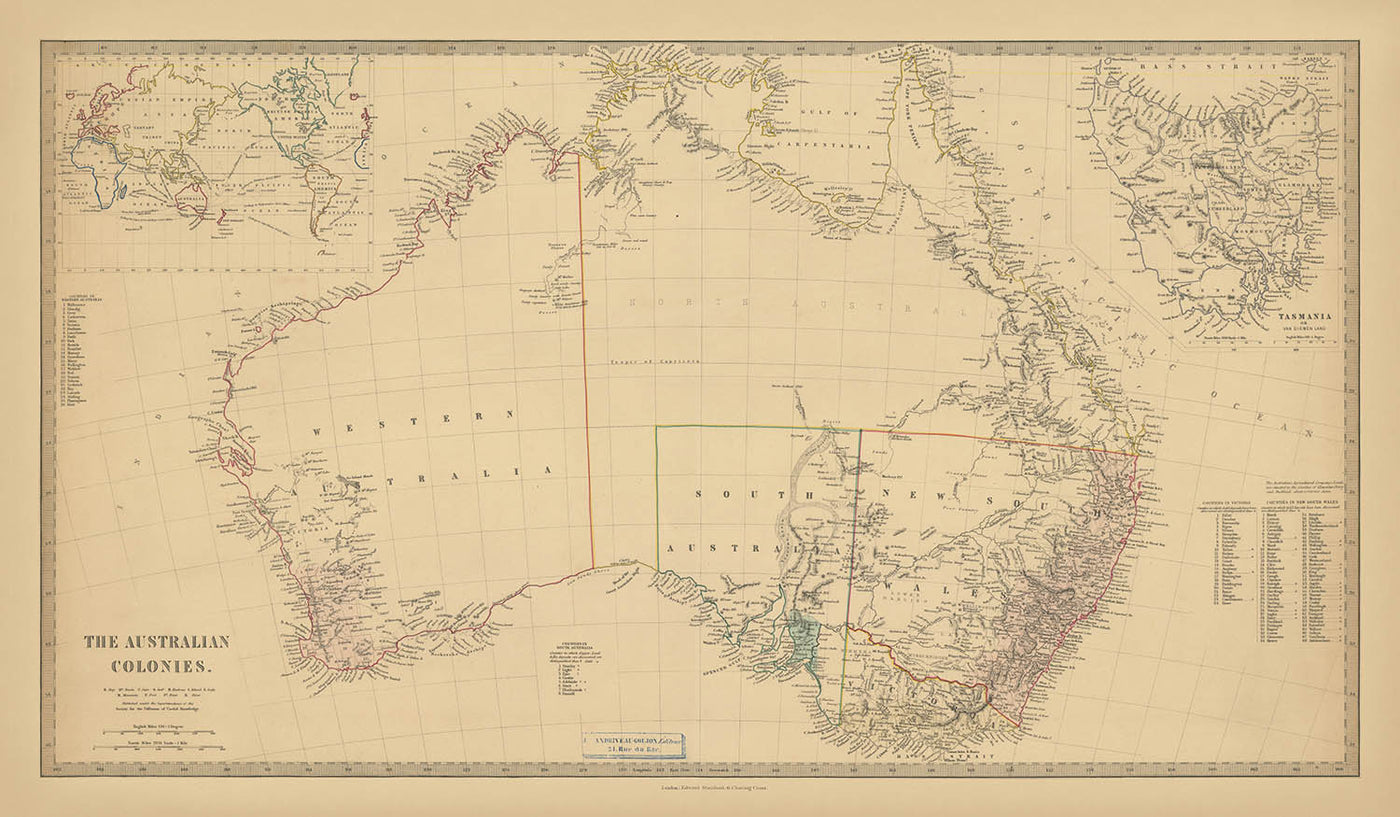 Rare Large Colonial Map of Australia by Stanford, 1859: Large NSW, Tasmania