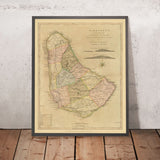 Mappa antica di Barbados di Mayo, 1810: Bridgetown, Speightstown, Parrocchie, Forti, Rosa dei Venti 