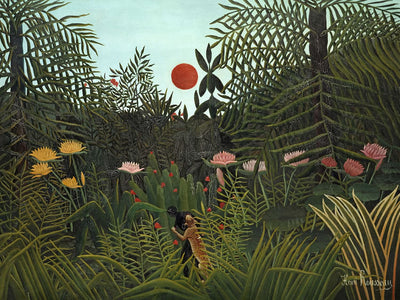 Jungfräulicher Wald mit Sonnenuntergang von Henri Rousseau, 1910 