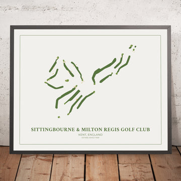 A framed image of Sittingbourne & Milton Regis Golf Club in the style of a simple and modern golf course map