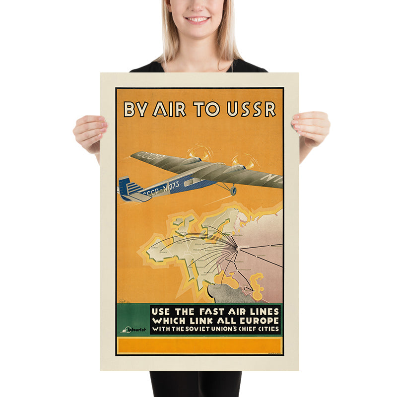 Soviet Union Travel Poster: By Air to USSR by Intourist, 1934