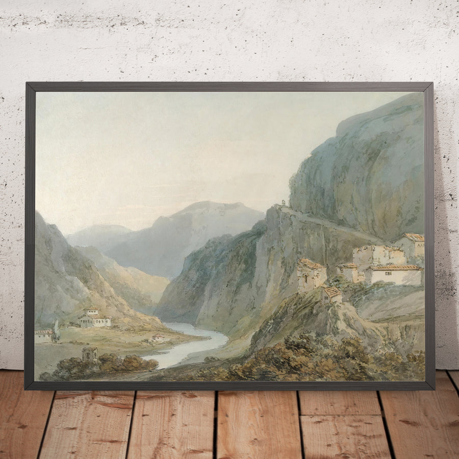 A framed image of Ascent To The Cascade Of Terni by Turner, 1800