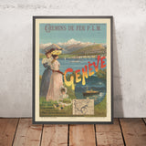 Geneva Travel Poster: Chemin de Fer P.L.M. by F. Hugo d’Alesi, 1893