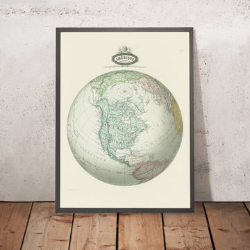 Mappa sferica antica del Nord America di Garnier, 1860 