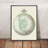 Old Spherical Map of North America by Garnier, 1860