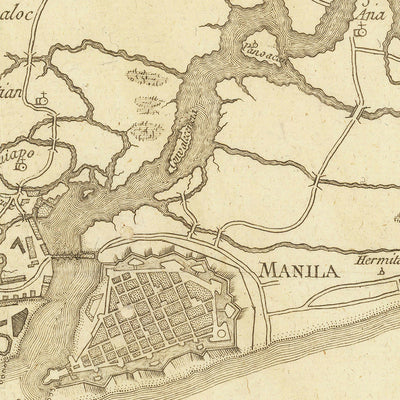 Old Map of the Bay of Manila by Gongora, 1790: Cavite, Laguna de Bay