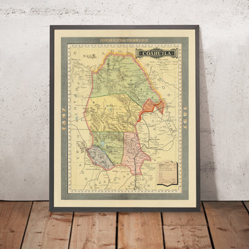 Antica mappa del Coahuila di García y Cubas, 1897: Saltillo, Torreón, Monclova, ferrovie, Rio Grande 