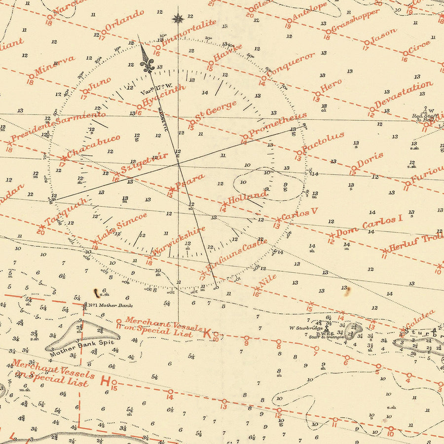 Antica carta nautica di Spithead di Malby & Sons, 1902: Solent, Portsmouth e Isola di Wight 