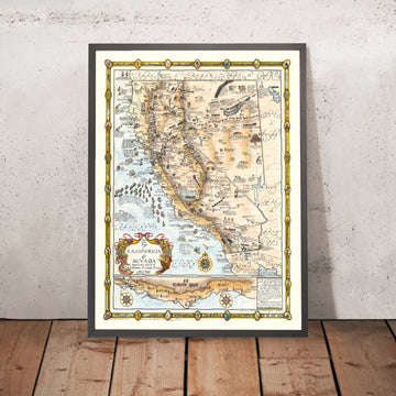 Old Pictorial Map of California and Nevada by Furse, 1962: El Camino Real, San Diego, SF, Pony Express, Gold Rush 1849
