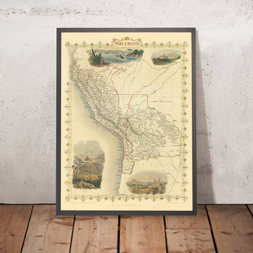 Alte Karte von Peru & Bolivien von Tallis, 1851: Lima, Potosi, Titicacasee, Anden, Atacamaküste 