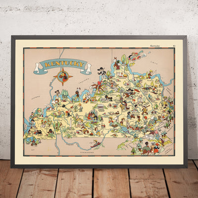 Pictorial Map of Kentucky by Ruth Taylor White, 1935: Louisville, Lexington, Horse Racing, Bourbon, Appalachians