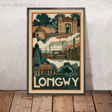 Cartel de viaje de Longwy: Meurthe-et-Moselle – Francia, de Maurice-Paul Chevalier, 1950 