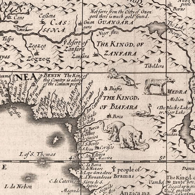 Mapa antiguo de África de Speed, 1676: información histórica detallada y decorativa