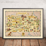 Pictorial Map of Kansas by Ruth Taylor White, 1935: Wichita, Kansas City, Topeka, Railroads, Sunflowers