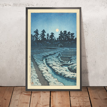 A framed image of Full Moon at Ayashi by Hasui Kawase 1935