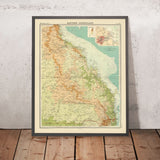 Ancienne carte du Queensland oriental par Bartholomew, 1922 : Brisbane, Cairns, Relief, Routes maritimes 