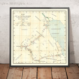 Mapa del Viajero Alemán de Arabia por Raunkiaer, 1912: Riad, Kuwait, Golfo Pérsico, Rutas de Caravanas, Desiertos 