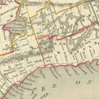 Alte Karte von 'Westkanada' von Tallis, 1851: Toronto, Niagarafälle, Eriesee, Kingston, Vignetten 