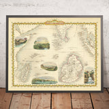 Mappa antica delle isole dell'Oceano Indiano di John Tallis, 1851: Madagascar coloniale, Mauritius, Ceylon 