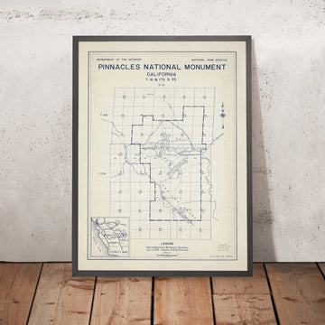 Vecchia mappa del Pinnacles National Monument, California, 1940: Bear Gulch, Chalone Pk, Table Mtn 