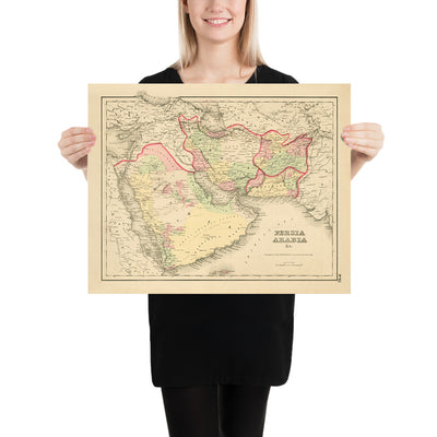 Old Map of Persia & Arabia by Colton, 1857: Middle East, Persian Gulf, Zagros Mountains