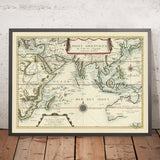 Ancienne carte de l'océan Indien par Du Val, 1665 : Indes orientales, voyages néerlandais, Australie précoce 