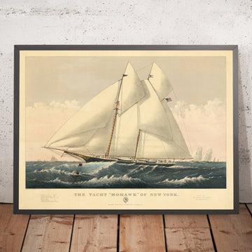 A framed image of The Yacht Mohawk of New York by Currier & Ives, 1876
