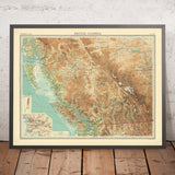 Mappa Antica di Vancouver e della Columbia Britannica di Bartholomew, 1922: Victoria, Montagne Rocciose, Isola di Vancouver, Fiume Fraser 