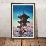 Santuario Toshogu e fiori di ciliegio al crepuscolo primaverile di Hasui Kawase 1935 