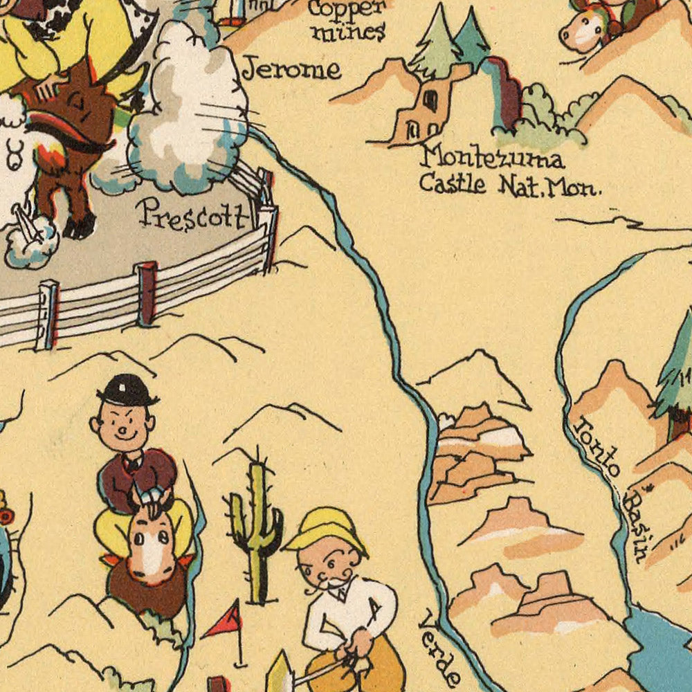 Pictorial Map of Arizona by Ruth Taylor White, 1935: Grand Canyon, Phoenix, Tucson, Painted Desert, Petrified Forest