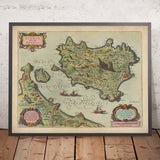 Old Map of Ischia, Italy by Blaeu, 1663: Ischia Porto, Forio, Casamicciola, Ischia Ponte, Mt Epomeo