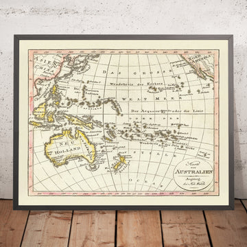 Ancienne carte du Rim Pacifique par Walch, 1817 : Australie, premières côtes, exploration européenne 