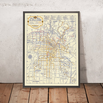 Old Streetcar and Coach Transit Map of Los Angeles, 1945: Union Station, Broadway & 7th, Hollywood, Wilshire, Chinatown