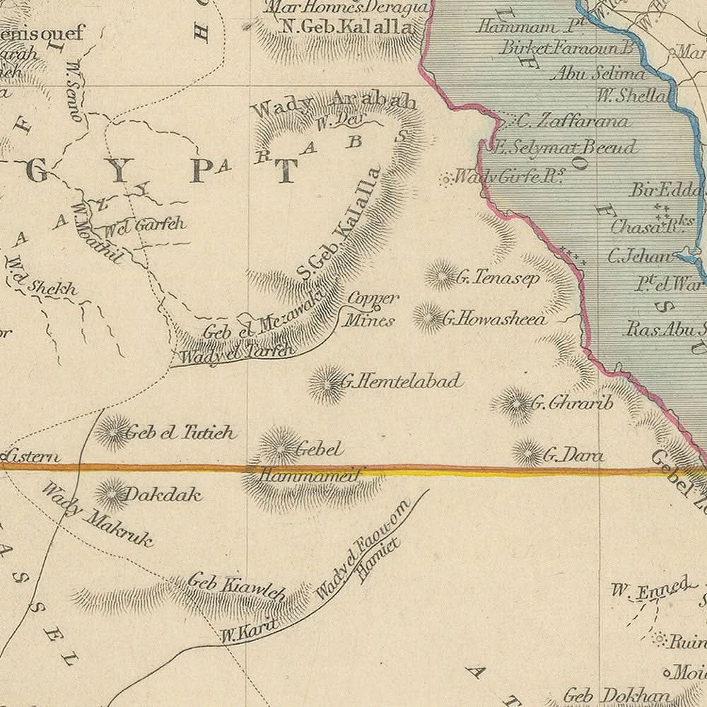 Alte Karte von Ägypten von Tallis, 1851: Kairo, Alexandria, Karnac, Sphinx, Rotes Meer