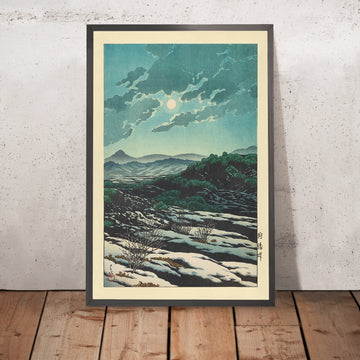 A framed image of Karikachi Mountain Pass by Hasui Kawase 1935