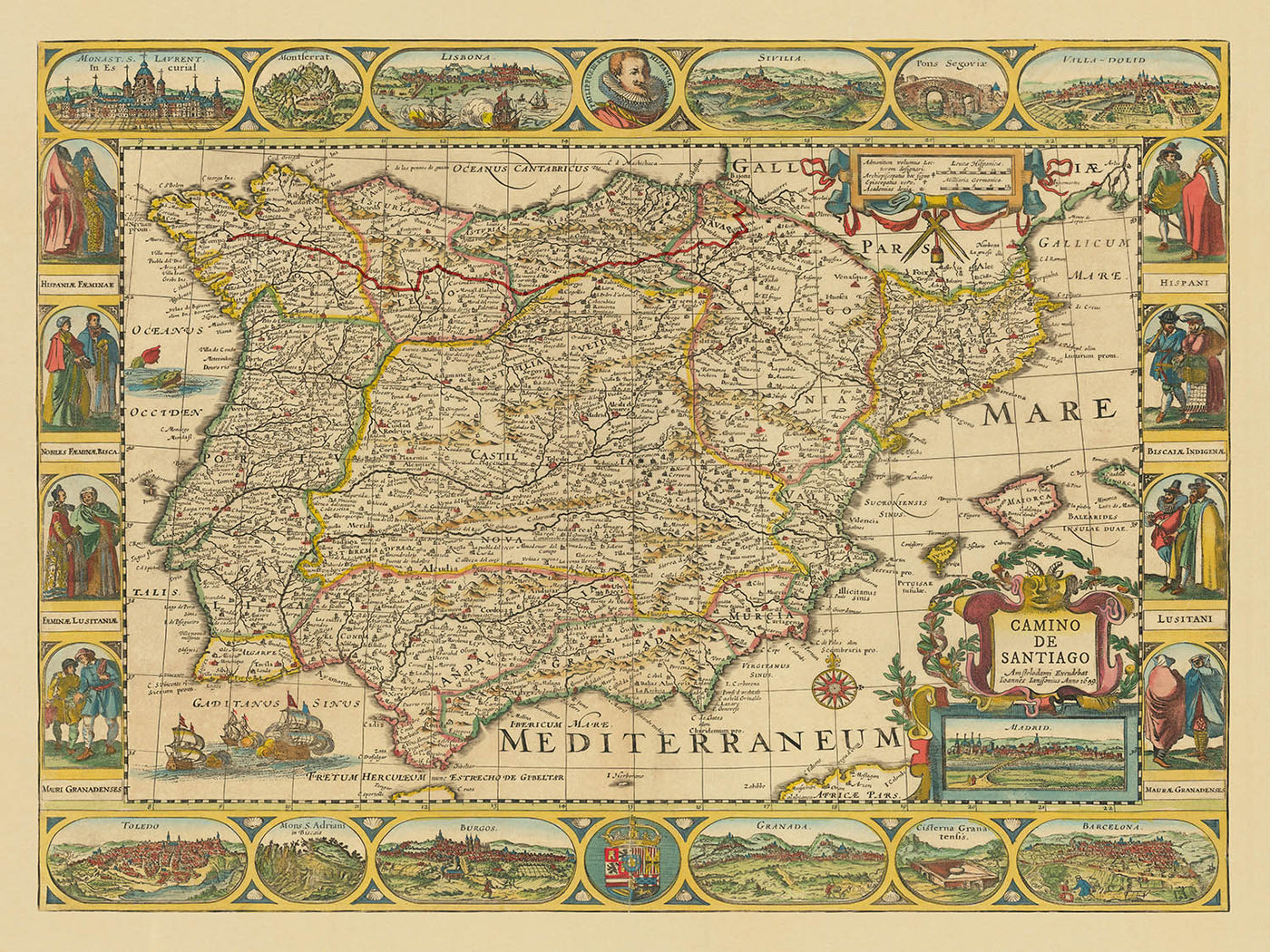 Old Camino de Santiago Route Map by The Unique Maps Co & Jansson: Spain, Portugal, Pyrenees, Camino Francés