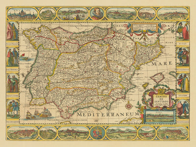 Old Camino de Santiago Route Map by The Unique Maps Co & Jansson: Spain, Portugal, Pyrenees, Camino Francés