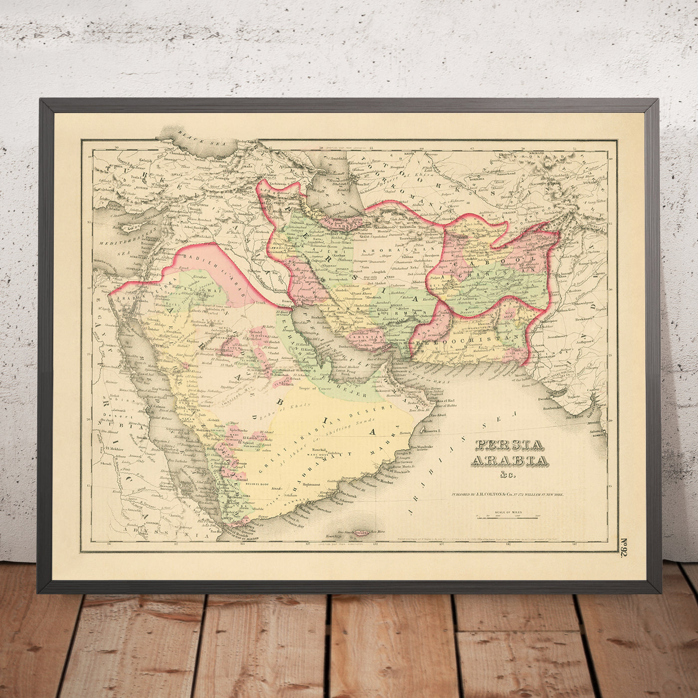 Old Map of Persia & Arabia by Colton, 1857: Middle East, Persian Gulf, Zagros Mountains