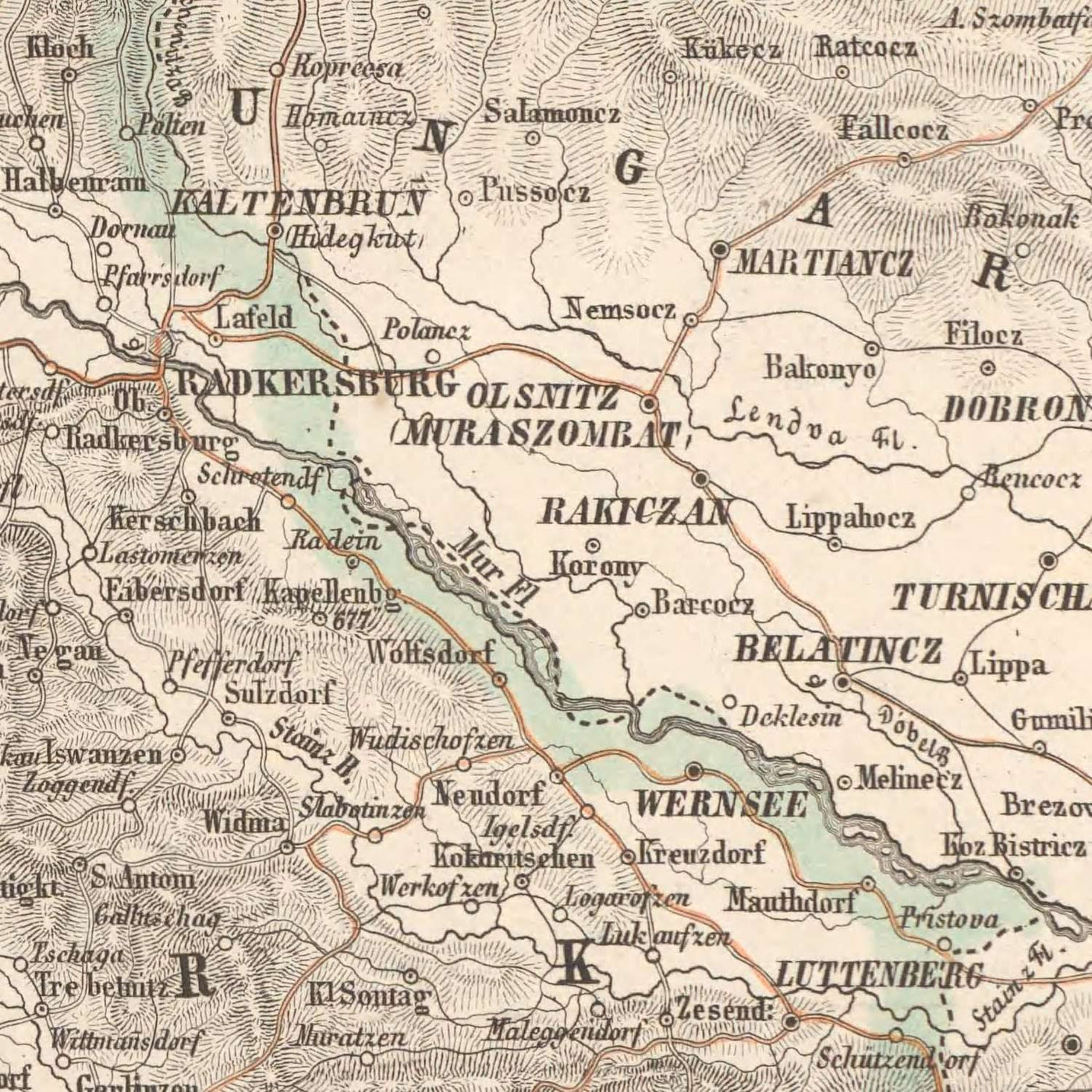 Old Map of Eastern and Julian Alps by Mayr, 1874: Trieste, Slovenia, Croatia, Adriatic Sea